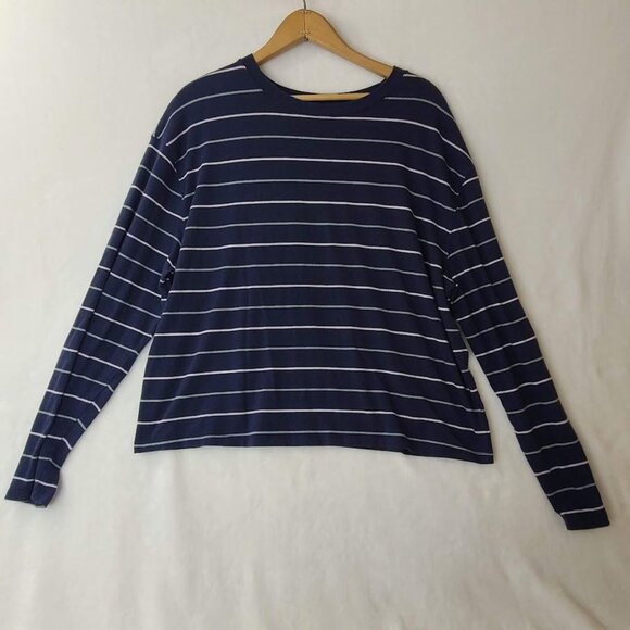 A New Day Navy Blue White Striped Long Sleeve Top Womens Size XL - Picture 2 of 6